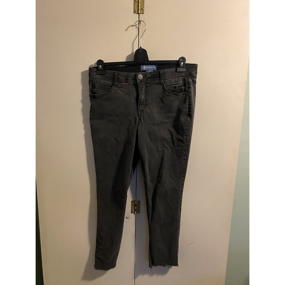 Democracy Womens Absolution Skinny Jeans Sz 12 Faded Black Raw Hem Denim